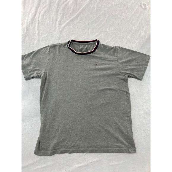Tommy Hilfiger Other - Tommy Hilfiger Boys XL Gray T-Shirt Striped Collar Flag Logo‎ Short Sleeve Tee